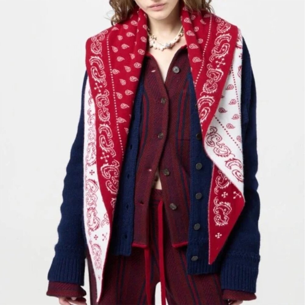 NWT Guest in Residence Wild Rag Bandana Cashmere Scarf in Ruby Cream
